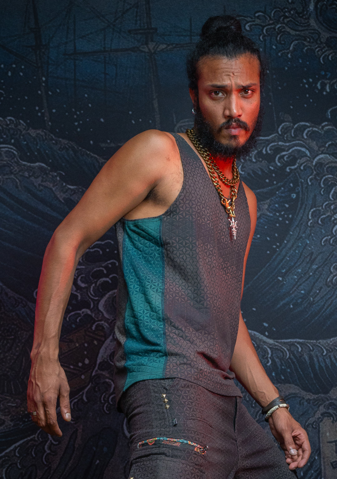 A-Tank Men / Organic Bamboo Jersey Veg Dye Veg Print - Charcoal SANDSOTIME